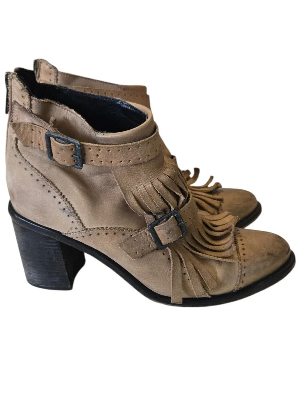 Jeffrey Campbell x Free People Peridot Fringe Leather Booties Size 8.5 🤎🔥